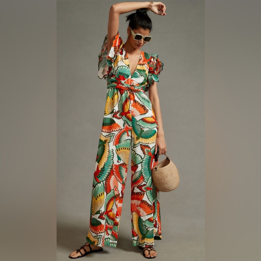 Farm Rio Linen ruffle Sleeve Jumpsuit